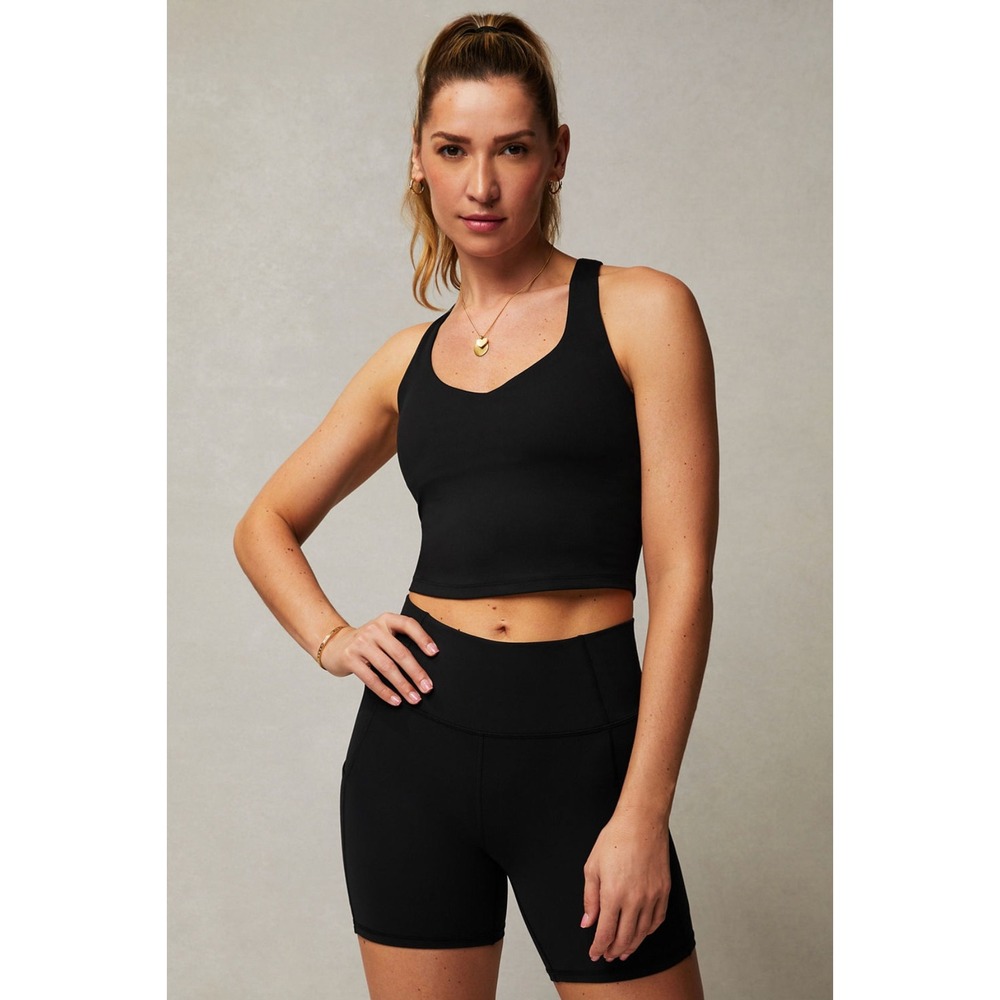 Fabletics Anywhere Cropped Built-In Bra Tank Womens Medium Black Racerback NWT